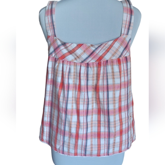 Toast Sleeveless Check UK Size 14 Sun Top 100% Cotton Orange White Fully Lined - Picture 5 of 8